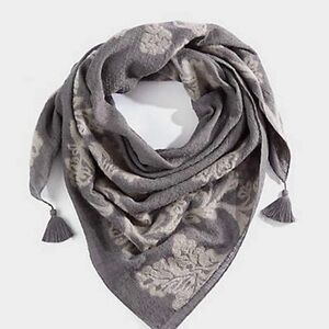 J.Jill pure  Gray Floral Patterned Scarf 45” x 45”Square 59% Cotton 7% Wool Nylo